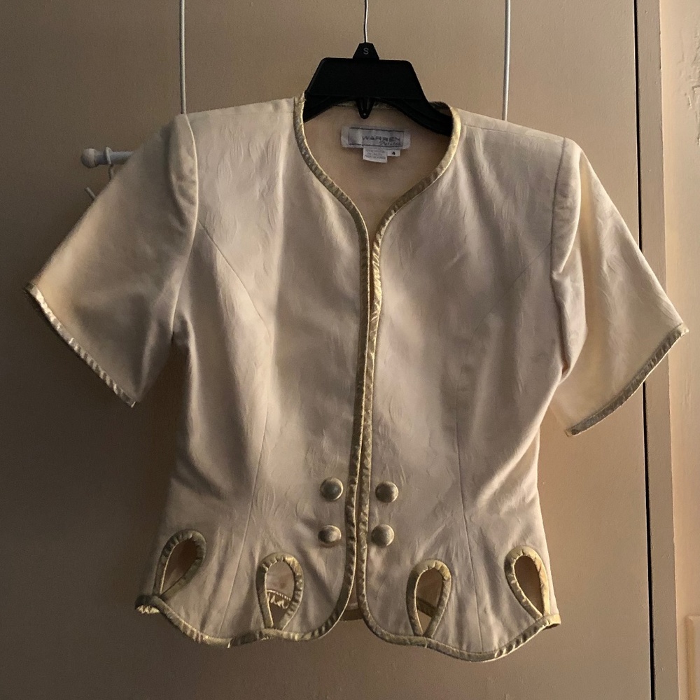 Warren Petites Gold and White Cropped Jacket